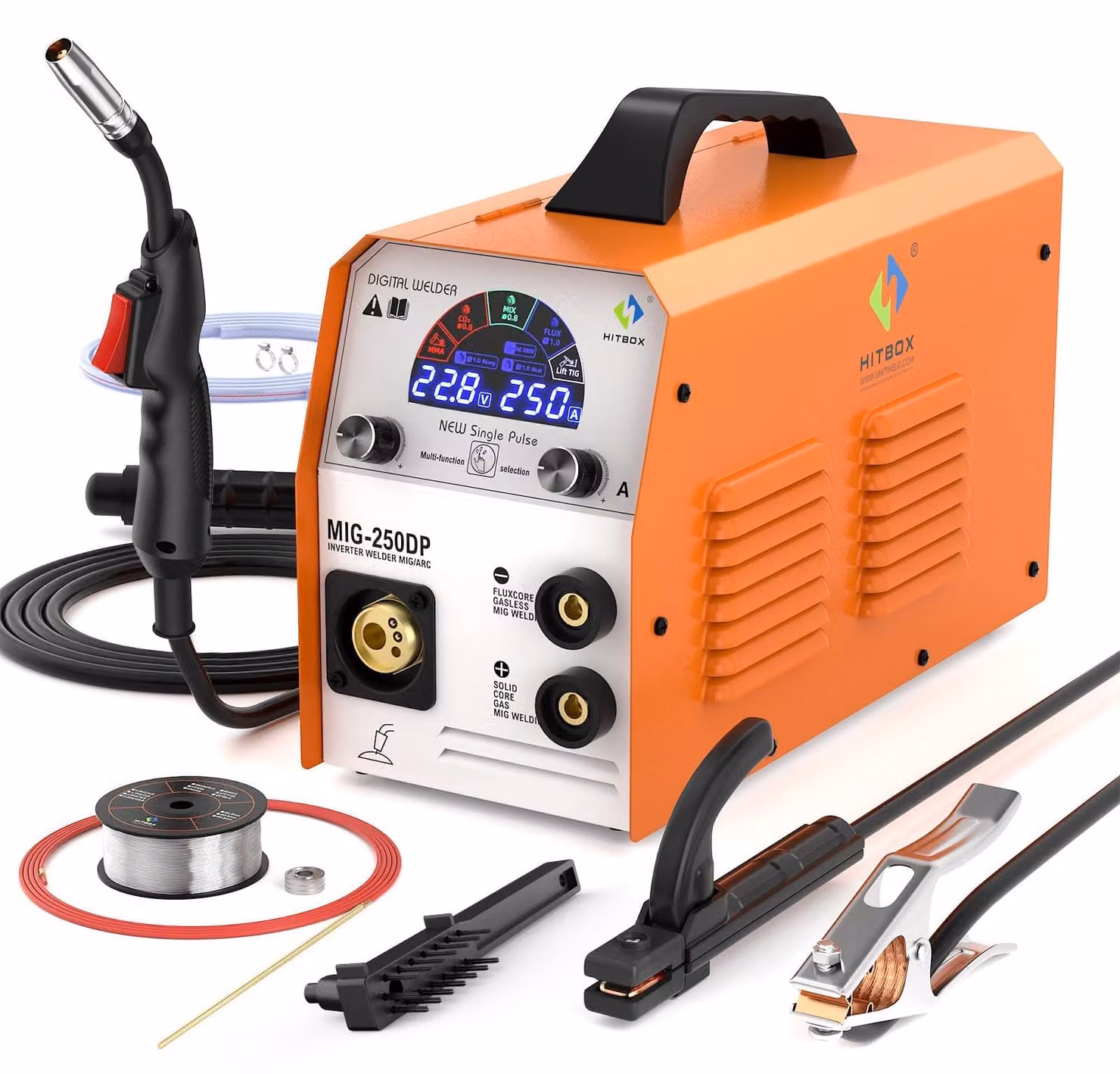 Saldatrice MIG 250A 5-in-1 Puls - Sinergica, display LED digitale, per lavorazione dei metalli
