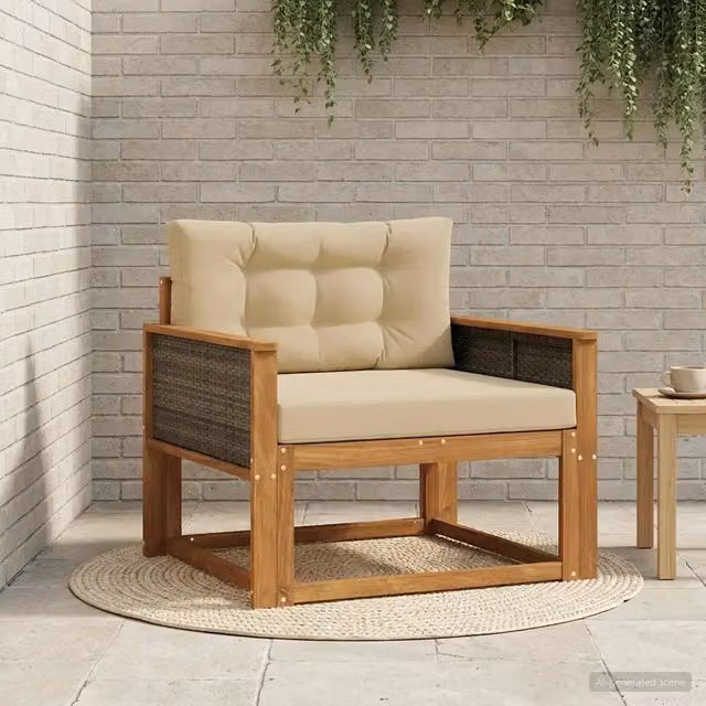 Divano centrale componibile per esterno DESIGN IN in legno di acacia con cuscini beige e marroni