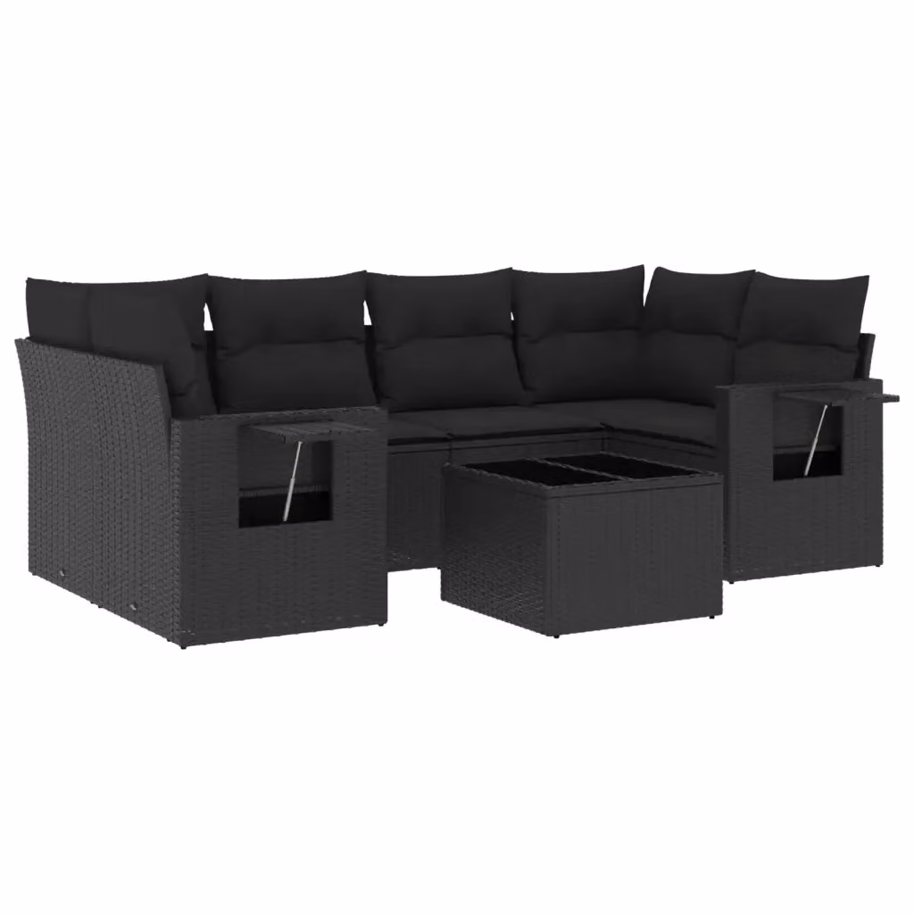vidaXL Set Divani da Giardino a L con Cuscini 7pz Nero in Polyrattan e Metallo – 2