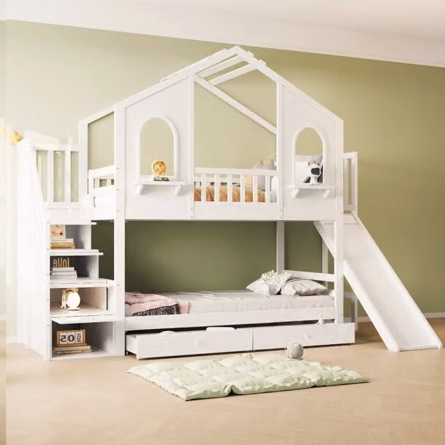 letto a castello legno bianco 90 x 200 cm
