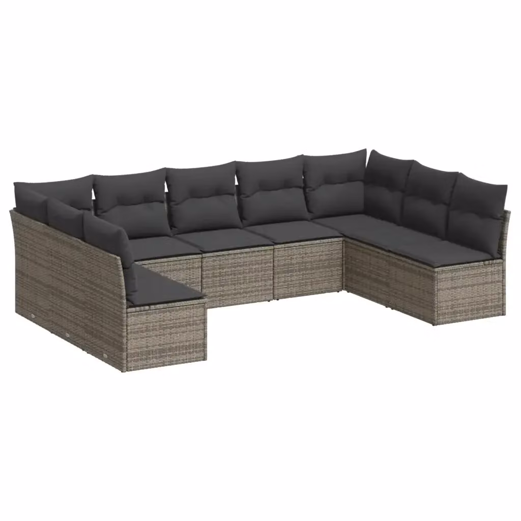 Set Divano da Giardino vidaXL 9 pz in Polyrattan Grigio con Cuscini Imbottiti e Rivestimenti Rimovibili – 2