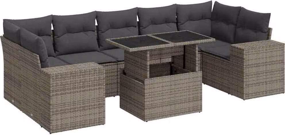 Set Divano da Giardino 8 pz con Cuscini Grigio in Polyrattan