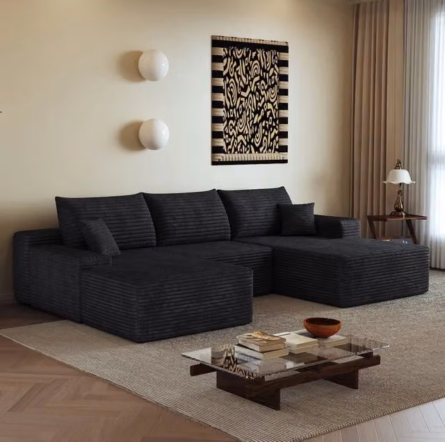 Divano modulare in tessuto nero 270x175x83 cm; imbottitura in schiuma elastica