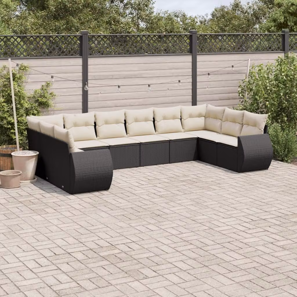 Maison Exclusive - Set Divani da Giardino 10pz con Cuscini in Polyrattan Nero