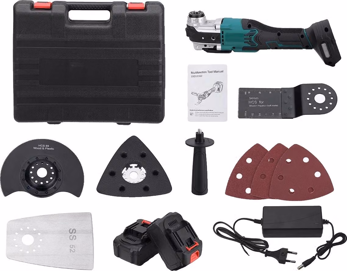 Tagliabordi elettrico oscillante, 6 velocità impostabili, motore brushless, mandrino a serraggio rapido, 2 batterie