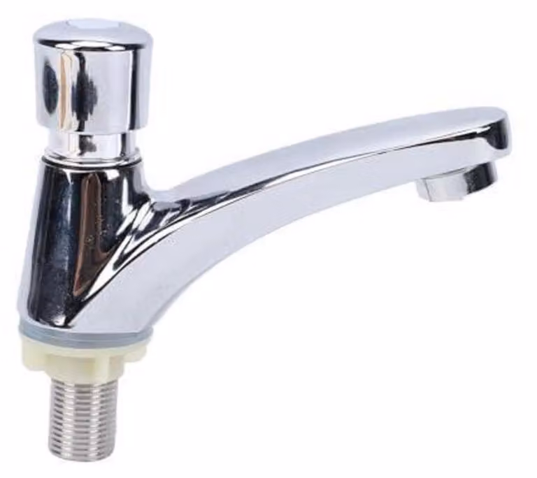 Rubinetto per lavabo, cromato, a chiusura automatica e a risparmio idrico