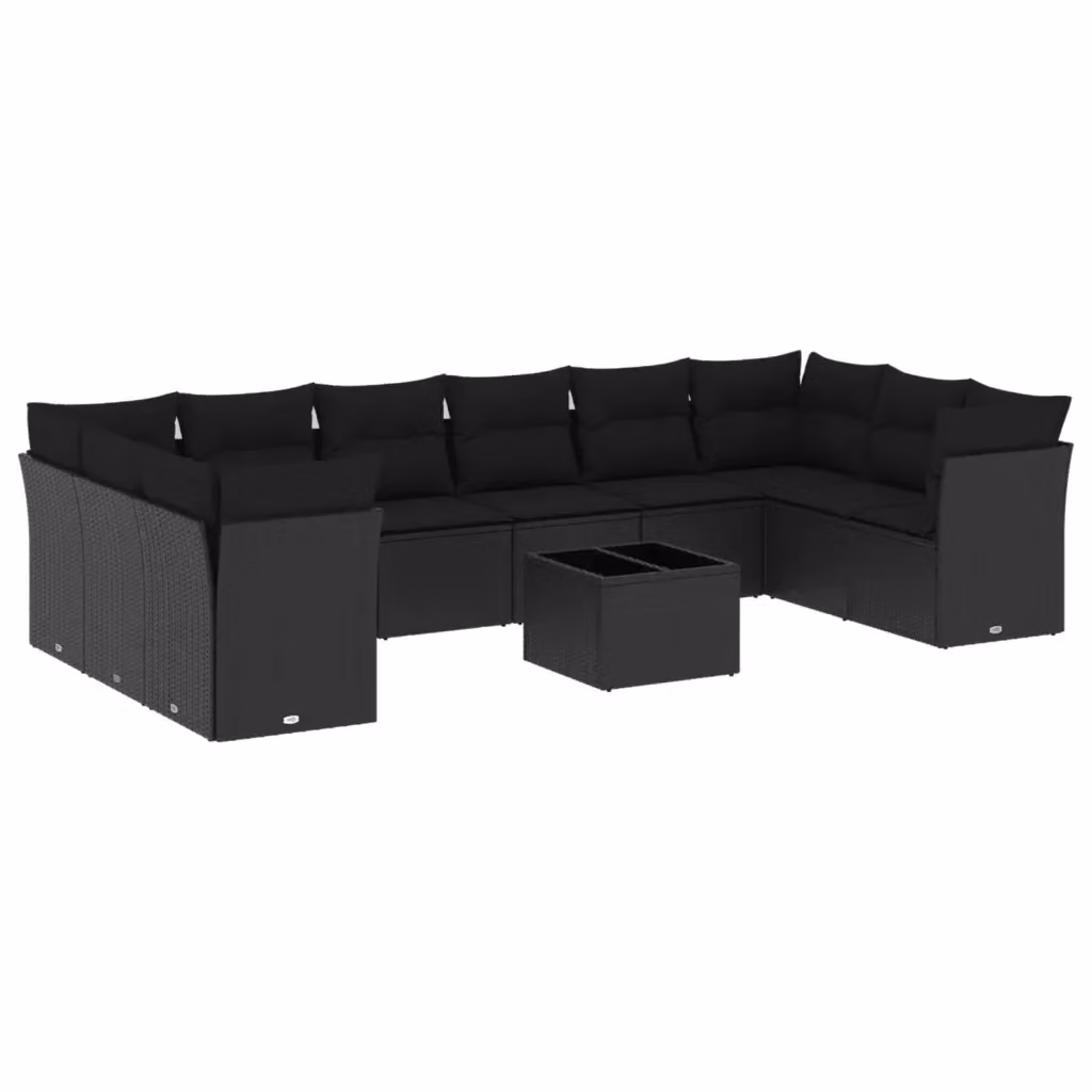 Set di divani da giardino VIDAXL a forma di U composto da 11 pezzi in polyrattan nero con cuscini inclusi – 2