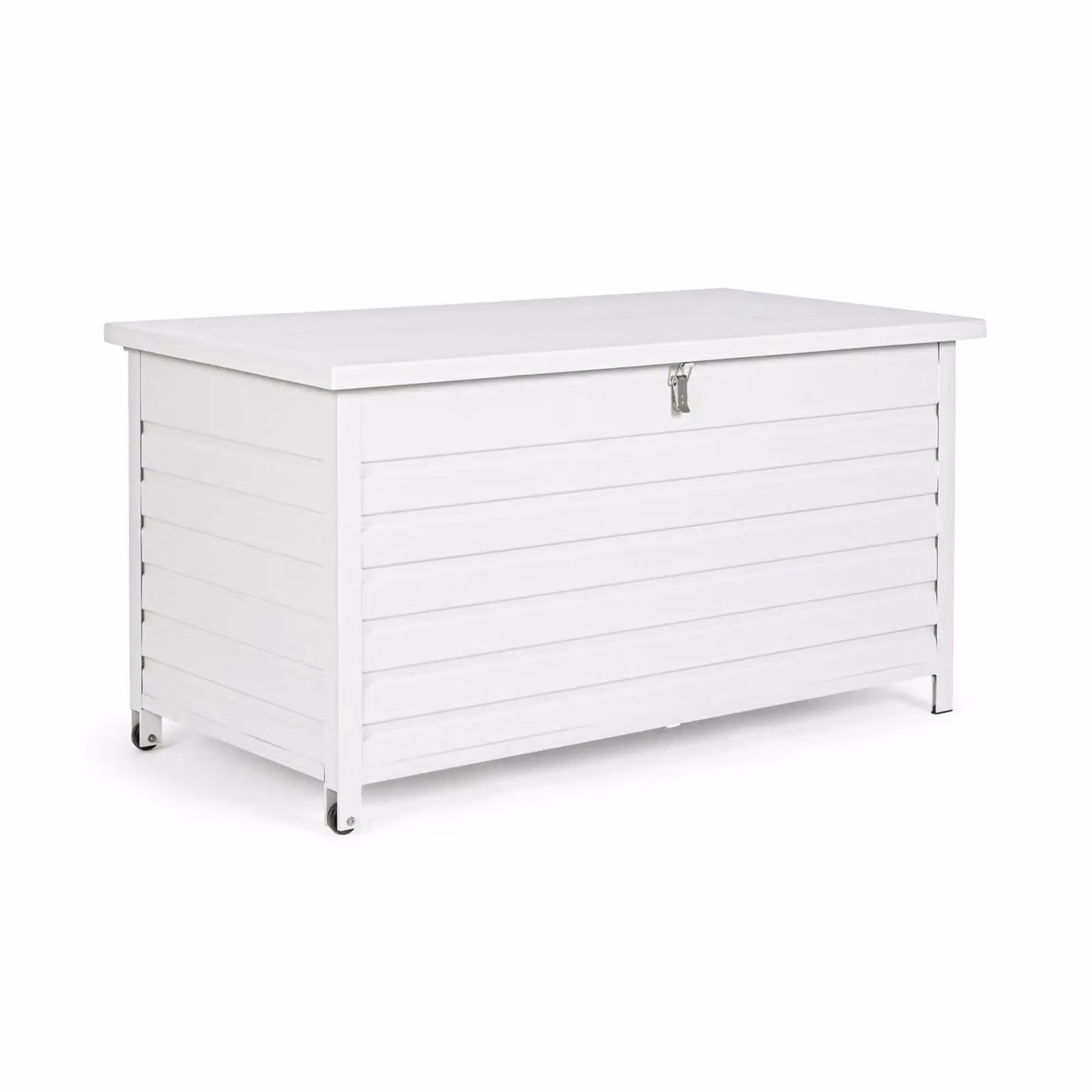 Baule da giardino BURGOS in alluminio bianco con ruote, 141x73x74