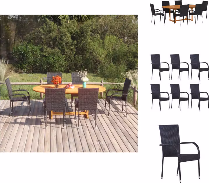 vidaXL set da pranzo da giardino 7 pezzi in rattan nero - Set di mobili da giardino