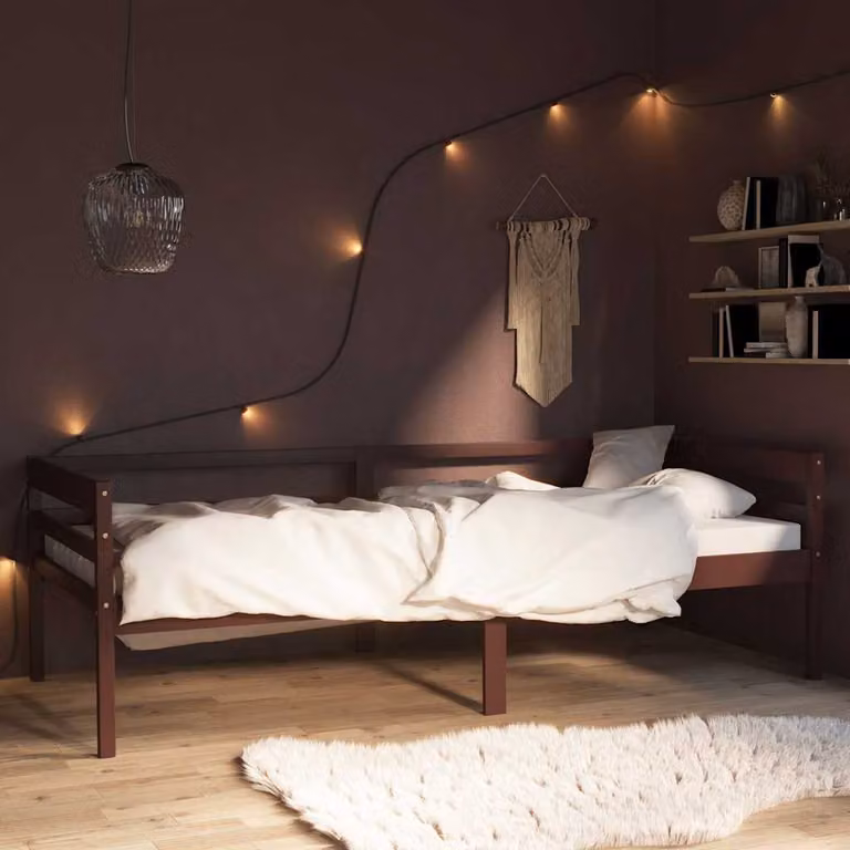 vidaXL Giroletto in legno di pino marrone scuro con doghe fisse L/P/H: 200 x 90 x 65 cm