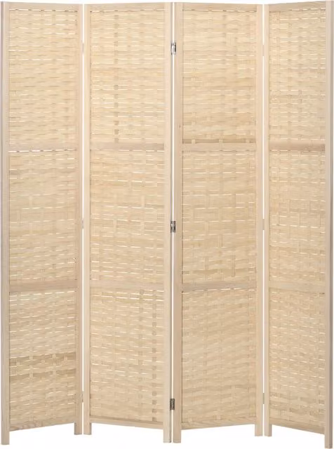 Paravento Separé da Interno HOMCOM a 4 Ante in Legno e Bambù, Pieghevole e Salvaspazio, Marrone e Beige, Altezza: 170 cm