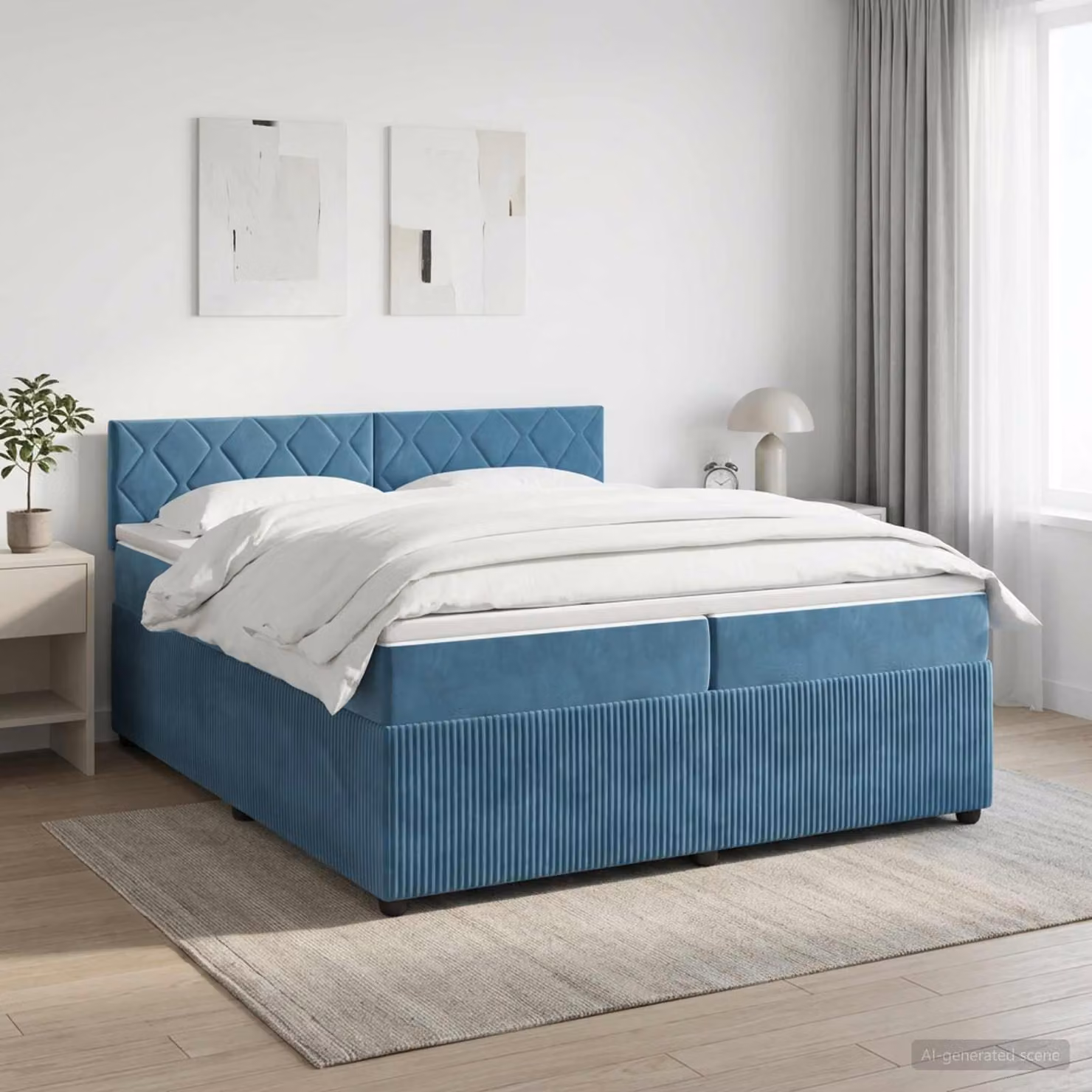 Letto box spring con materasso ibrido vidaXL in velluto blu scuro L/P: 200 x 200 cm