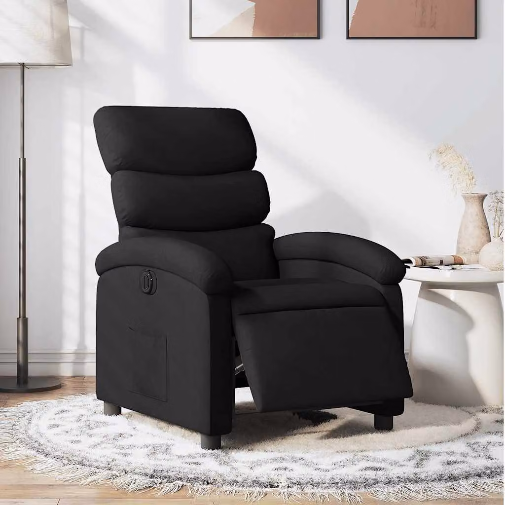 vidaXL Poltrona Elettrica Reclinabile Nera in Tessuto con Braccioli e Schiuma Comfort – 1