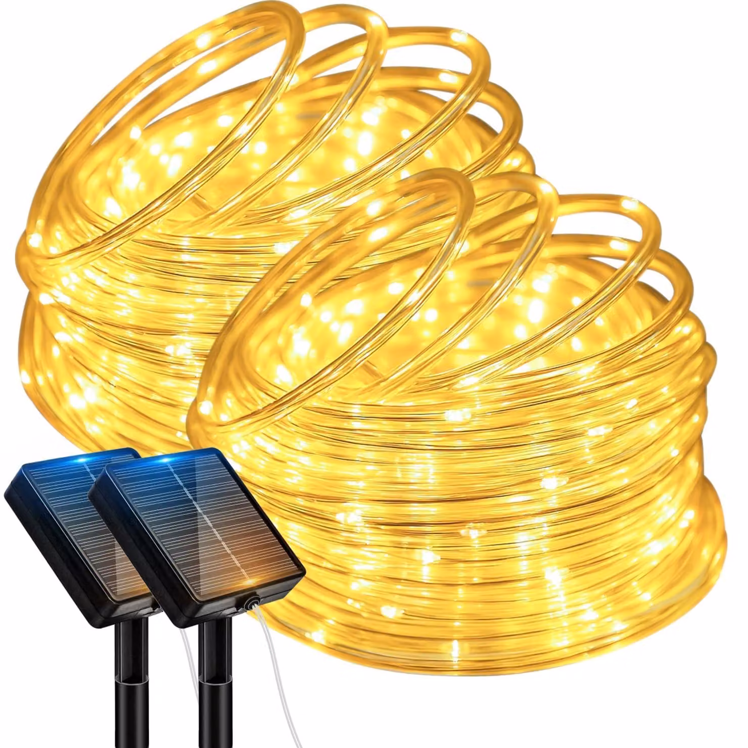 Set di 2 tubi luminosi solari, lunghezza 10 metri, 100 LED, grado di protezione IP65