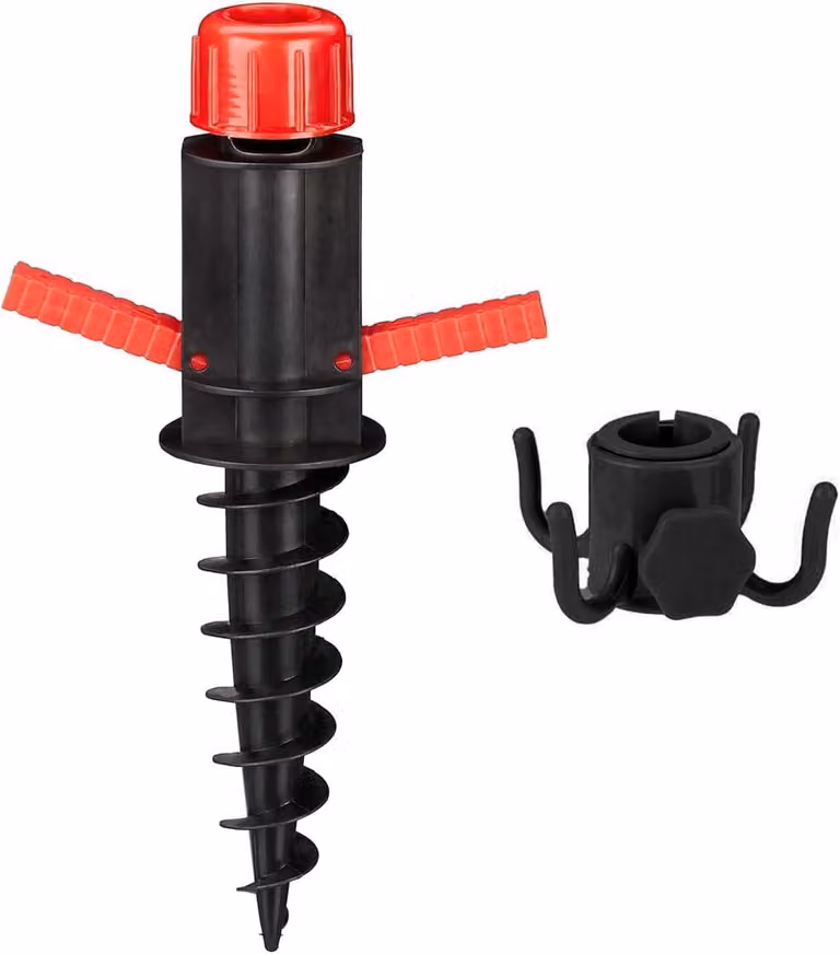 Supporto per ombrellone, da 22-32 mm, per spiaggia, colore nero, in plastica