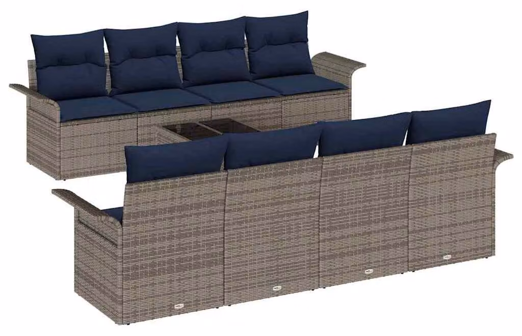 Set Divano da Giardino con cuscino 9 pcs Grigio polyrattan