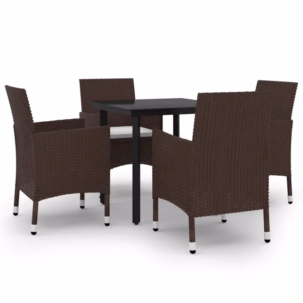 Set da Pranzo da Giardino 5 Pezzi vidaXL in Polyrattan con Tavolo in Vetro e Cuscini – 2