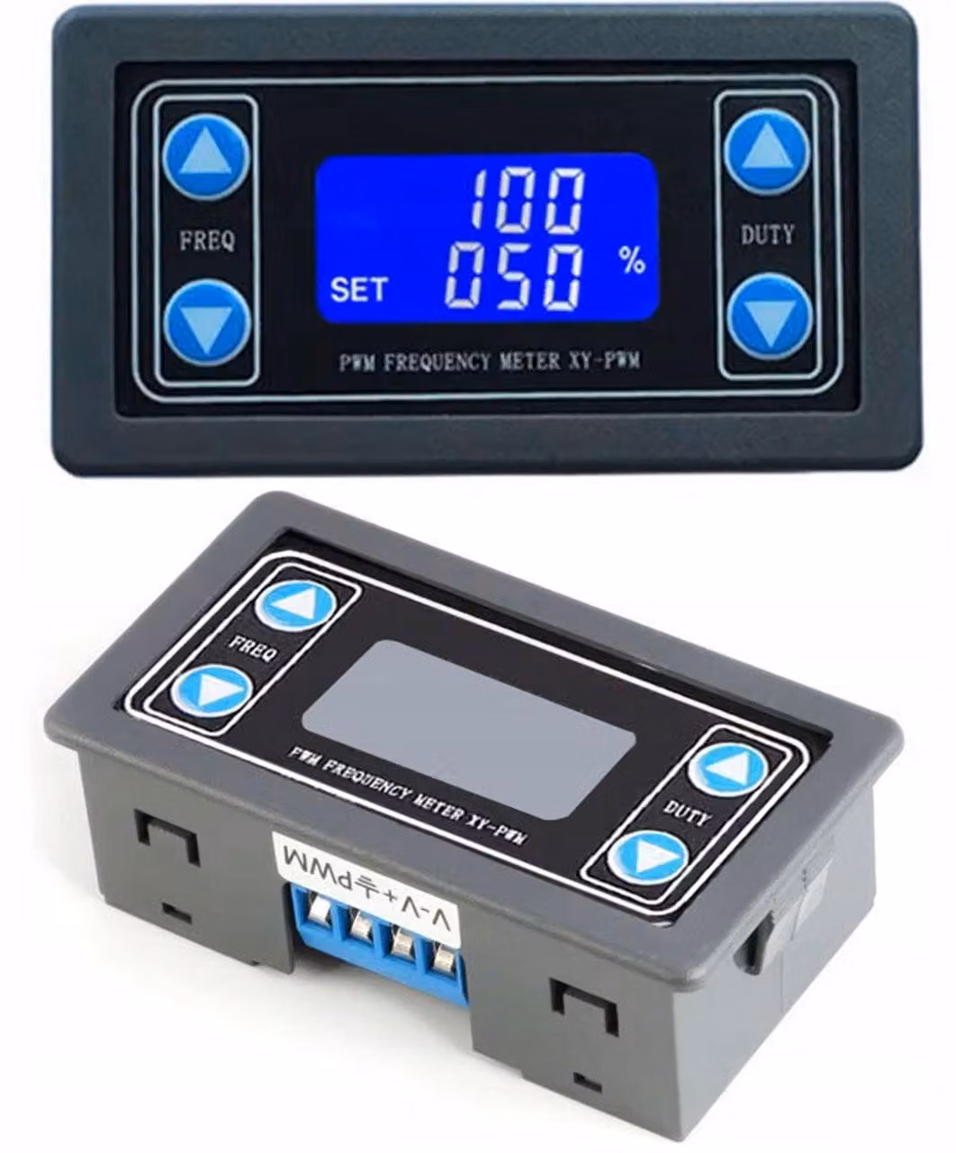 Rosfix XY-PWM – Generatore di segnali PWM con LCD e UART | 1 Hz-150 kHz, 3,3-20 V CC, servizio 1%-100%, montaggio 40x73 mm