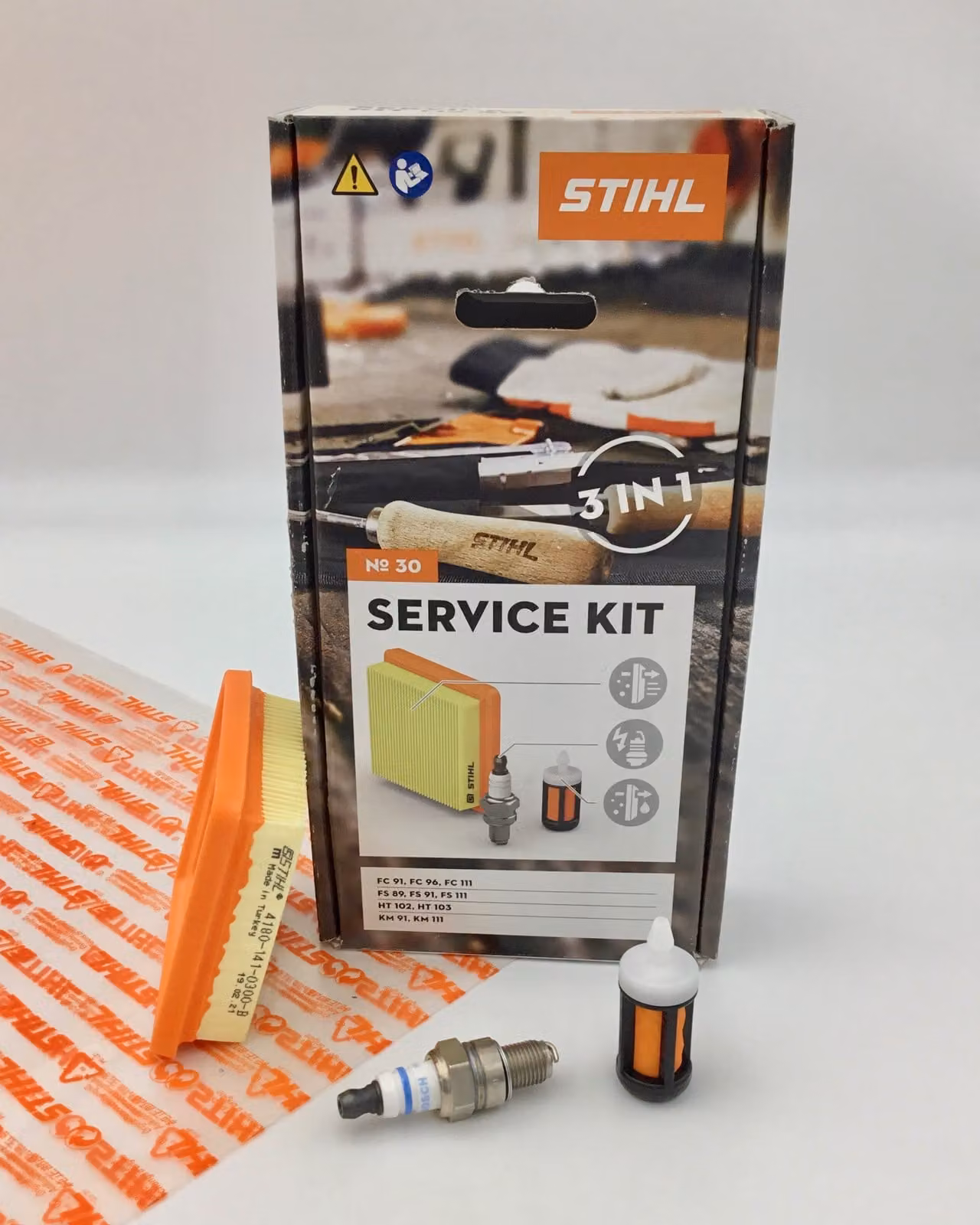 KIT SERVICE STIHL 30 FC 91, FC 96, FC 111, FS 89, FS 91, FS 111, HT 102, HT 103, KM 91, KM 111 41800074102 Filtro, Candela