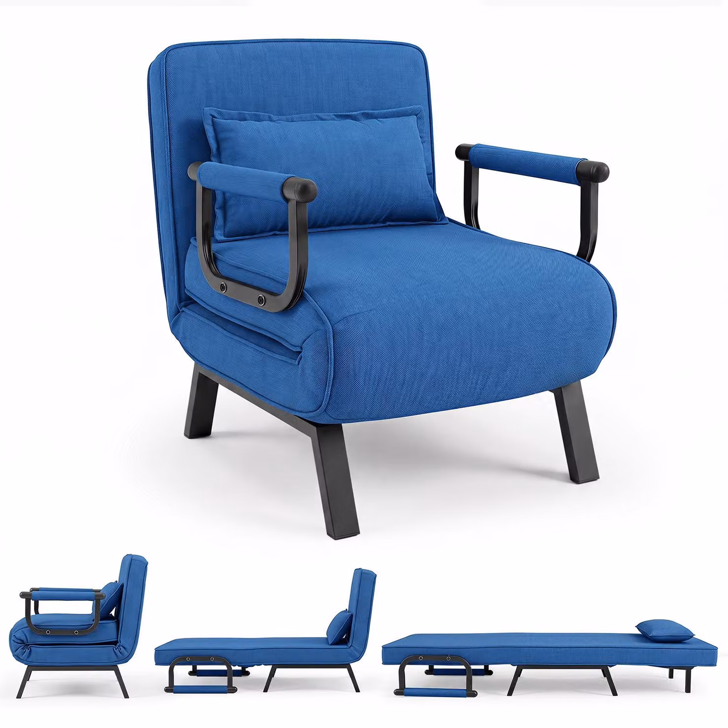 Divano letto COSTWAY con funzione letto, divano trasformabile con schienale regolabile in 5 posizioni e cuscino, con capacità di carico fino a 180 kg, divano letto pieghevole per la casa, l'ufficio, colore blu