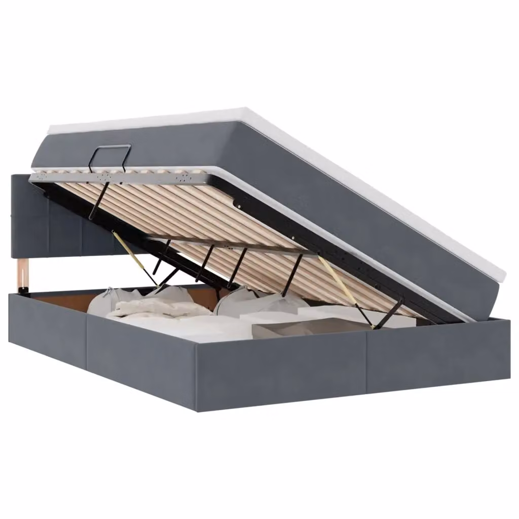 Letto con Contenitore vidaXL in Velluto Grigio L: 140 cm, P: 190 cm, H: 280 cm – 2