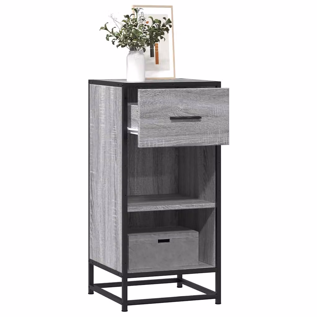 Credenza vidaXL in stile industriale Grigio Sonoma, realizzata in legno, MDF e metallo, L/P/H: 35,5 x 35 x 76 cm