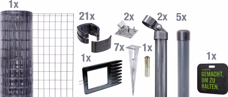 Alberts 695804 Fix-Clip Pro come set completo di recinzione, con presa a terra e cuscino a ginocchio, antracite, altezza 153 cm, lunghezza 10 m