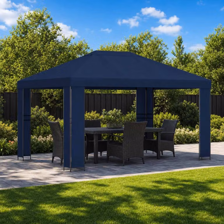 Gazebo vidaXL in acciaio galvanizzato e poliestere blu 4 x 3 m