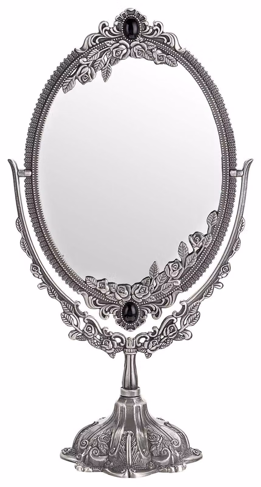 Specchio da trucco SUMTree, ovale, a doppio lato, grande, color argento