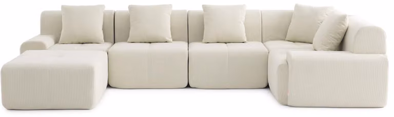 Divano angolare modulare a 5 posti Milysofa Sofamous con chaise longue in velluto a coste beige chiaro