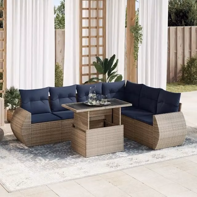 Set Divani da Giardino 7pz con Cuscini Grigio Polyrattan Acacia 3326652