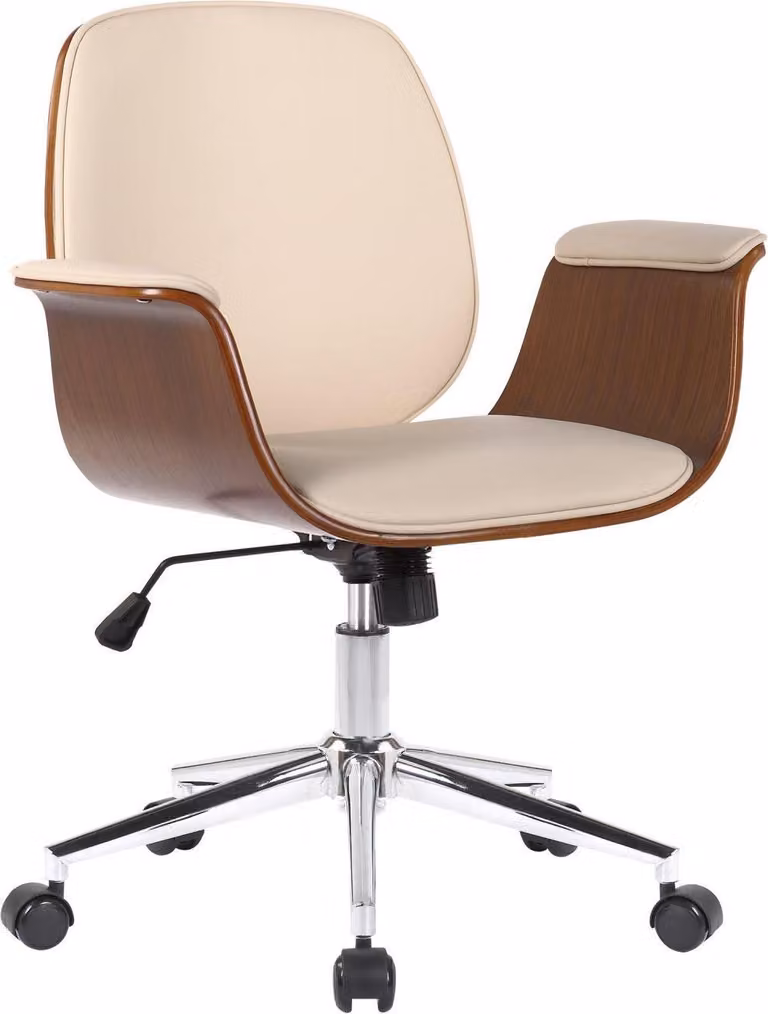 Sedia girevole ergonomica - sedia da ufficio - Pelle finta, facile da pulire, posizione di seduta confortevole | colore: noce/crema