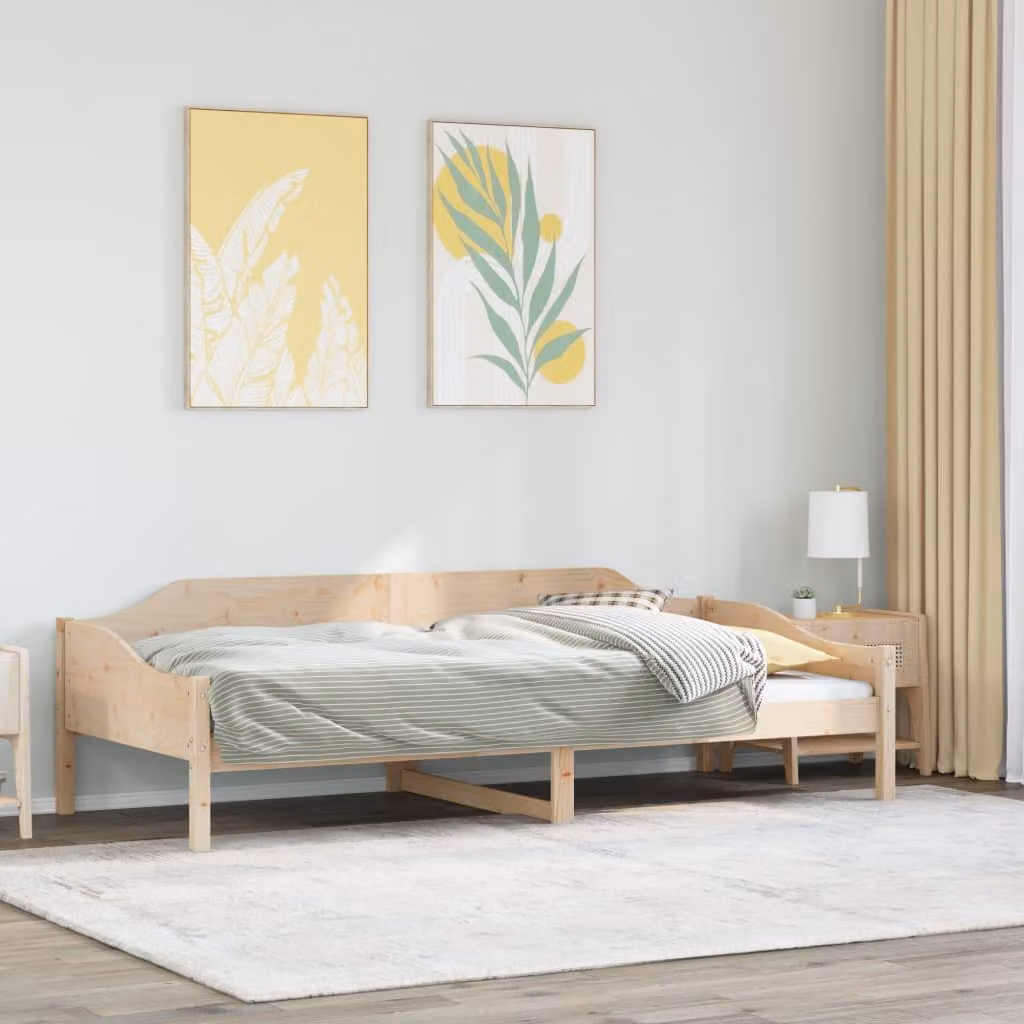 Letto singolo vidaXL in legno massello di pino non trattato con doghe piatte, L/P/H: 90 x 190 cm