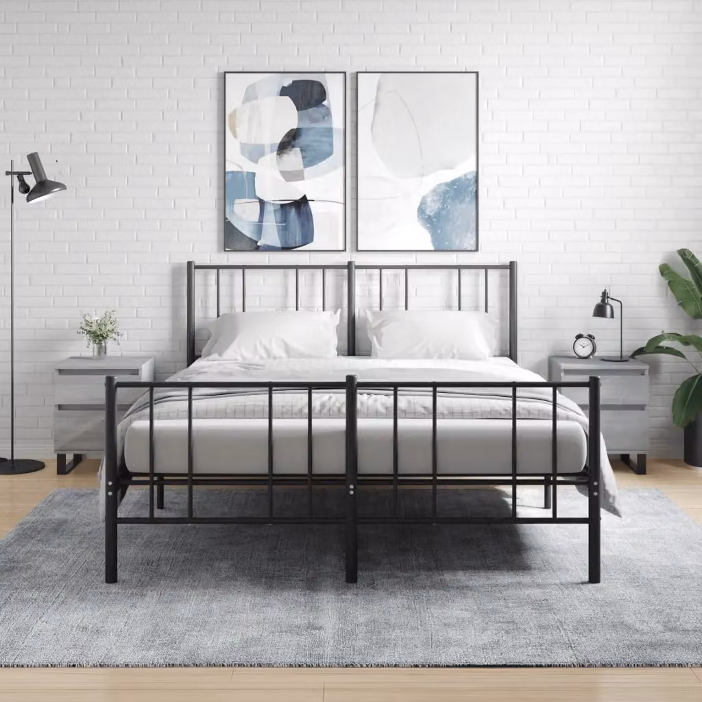 Set di 2 comodini vidaXL moderni in legno e metallo, colore grigio, L 40 cm x P 35 cm x H 50 cm