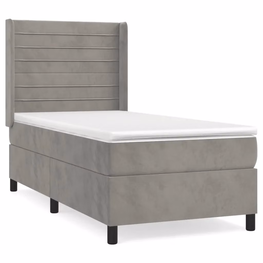 vidaXL Giroletto a Molle con Materasso in Velluto Grigio Chiaro e Bianco L/P/H: 90 x 190 cm – 2