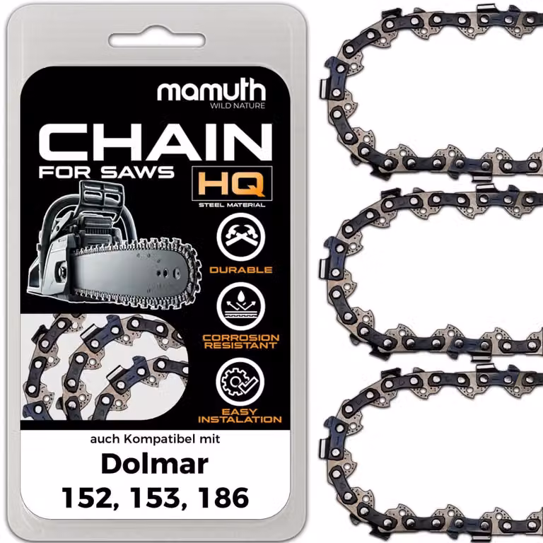 3 catene per motosega, lunghezza 50 cm, passo 1,5 mm, larghezza 3/8", modello 72 TG, compatibili con motoseghe Dolmar 152, 153, 186