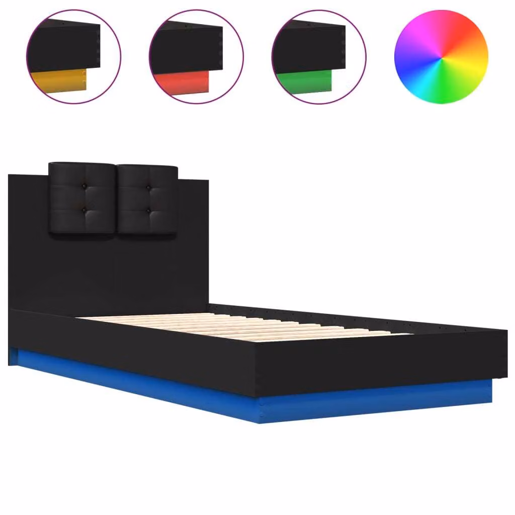 Giroletto con Testiera e LED Nero 75x190 cm