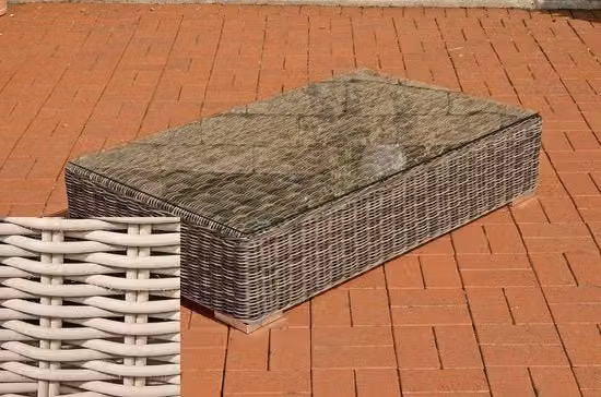 Tavolo da giardino - tavolo da salotto esterno - tavolo da giardino in plastica - tavolo da giardino in vetro - tavolo da giardino - tavolo da salotto per esterni - tavolo da relax per esterni - colore legno chiaro - 100 x 50