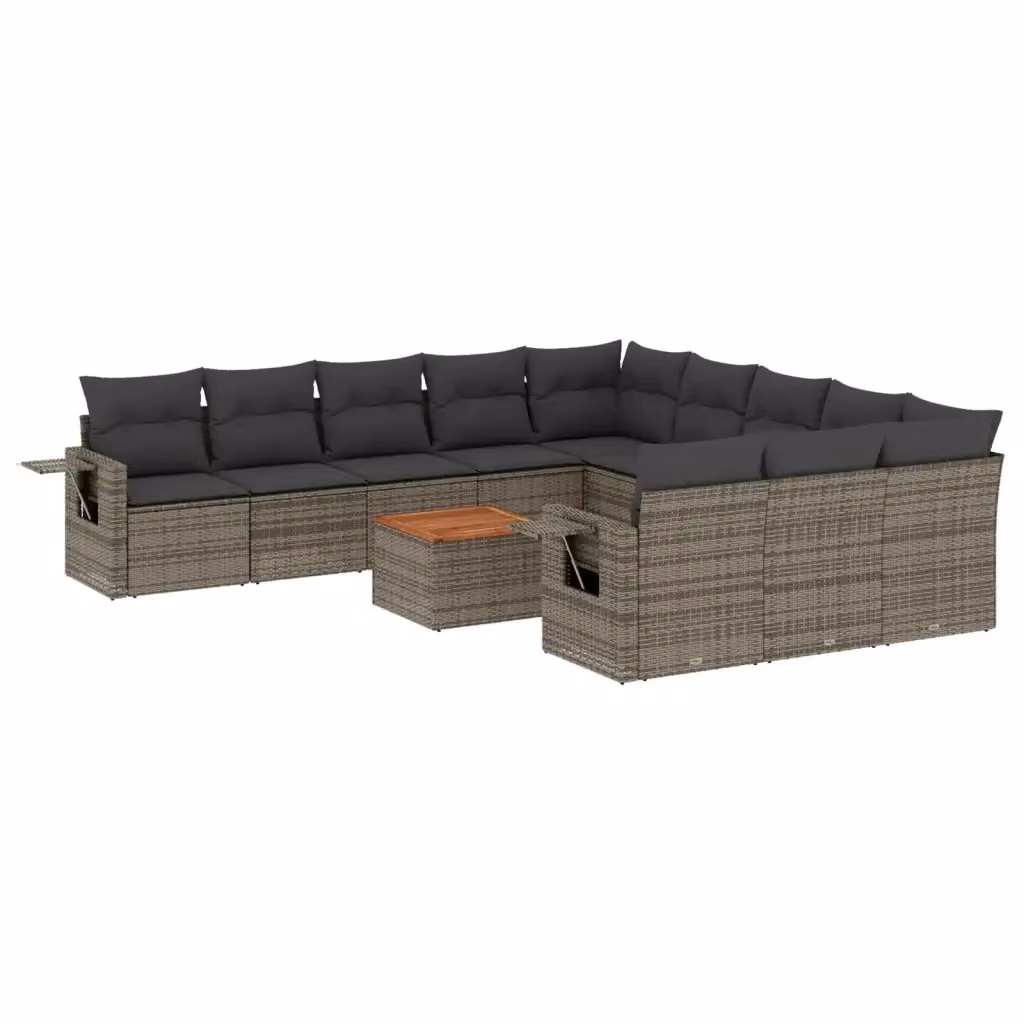 Set da giardino componibile vidaXL in polyrattan grigio con cuscini, divano a L, poltrone e tavolino da esterno – 2