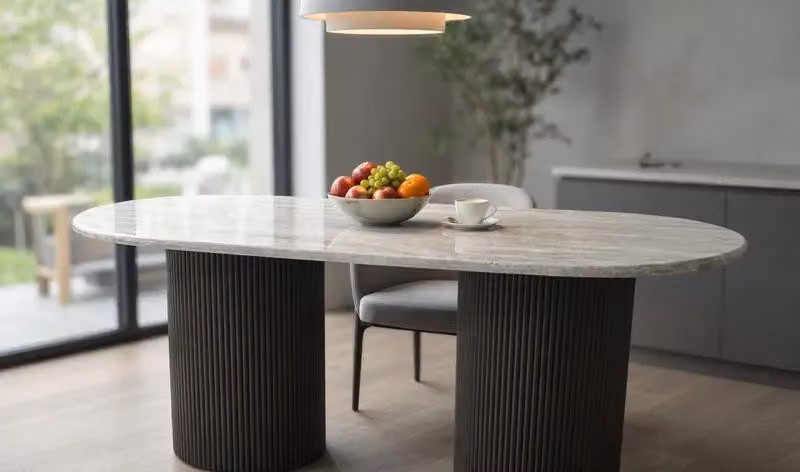 Tavolo da pranzo ovale, legno chiaro, stile moderno, per la sala da pranzo