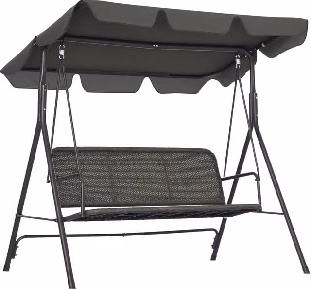 Dondolo da Giardino 3 Posti con Tettuccio ¨C zephmum ¨C Grigio Scuro, Rattan PE, 167x112x153cm