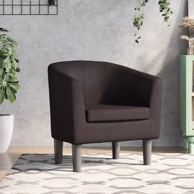 Poltrona Lounge Cabriolet vidaXL in Similpelle Marrone con Braccioli e Struttura in Legno e MDF – 1