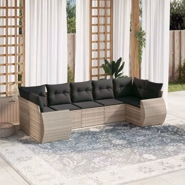 Set Divani da Giardino 7pz con Cuscini Grigio Chiaro Polyrattan 3254129