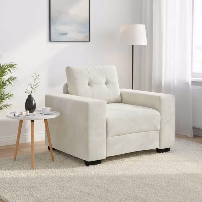 Divano Sedia vidaXL in Velluto Crema con Braccioli per Soggiorno e Camera da Letto L/P/H: 100 x 78 x 80 cm