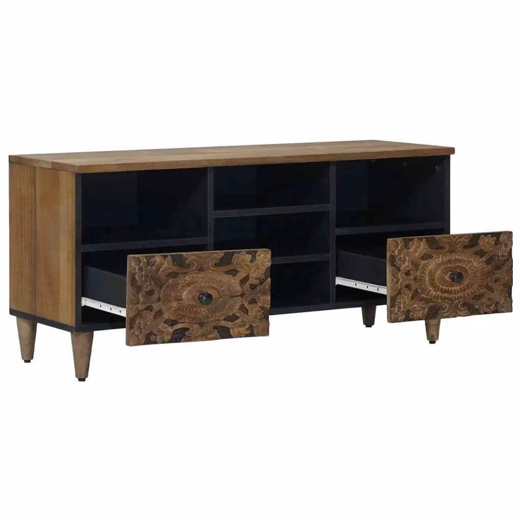 Mobile TV moderno vidaXL in legno di mango massello marrone L: 100 cm, P: 33 cm, H: 46 cm – 2