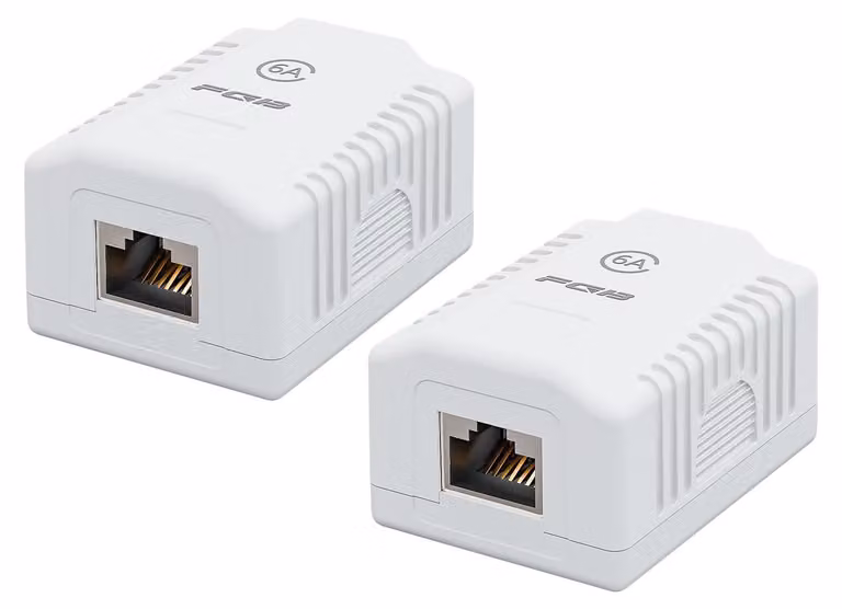 Scatola di rete a parete Cat6A - 1 porta RJ45 - Schermata completa - Bianco - Per casa e ufficio