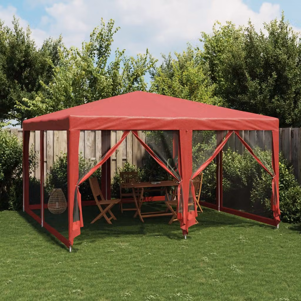 vidaXL Tenda per Feste con 8 Pareti Laterali in Rete Rossa L/P: 4 x 4 m