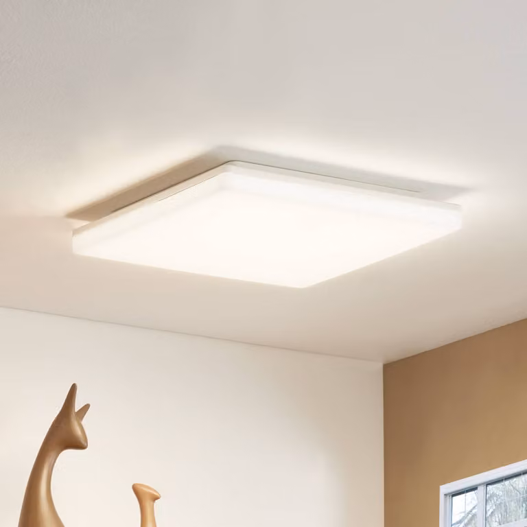 Prios Plafoniera LED Artin, 33 cm, bianco, angolare, sensore Artin PRIOS, Bianco / Opale, Bagno, Plastica, Moderno, Plafoniera