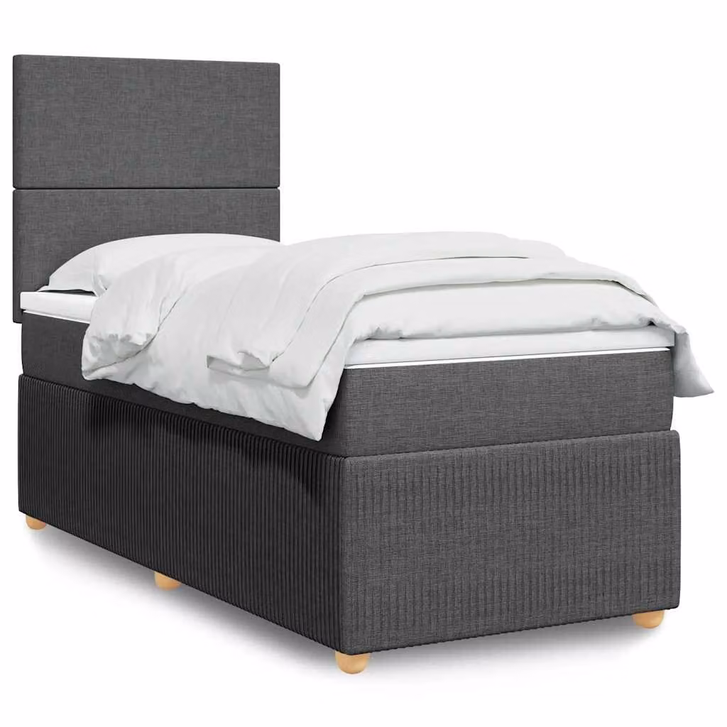 vidaXL Giroletto a Molle Ibrido con Materasso in Tessuto Grigio e Bianco L/P/H: 200 x 90 x 25 cm