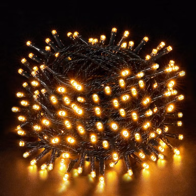 Catena luminosa a LED, 10 metri, 100 lampadine bianco caldo, grado di protezione IP44, 8 modalità